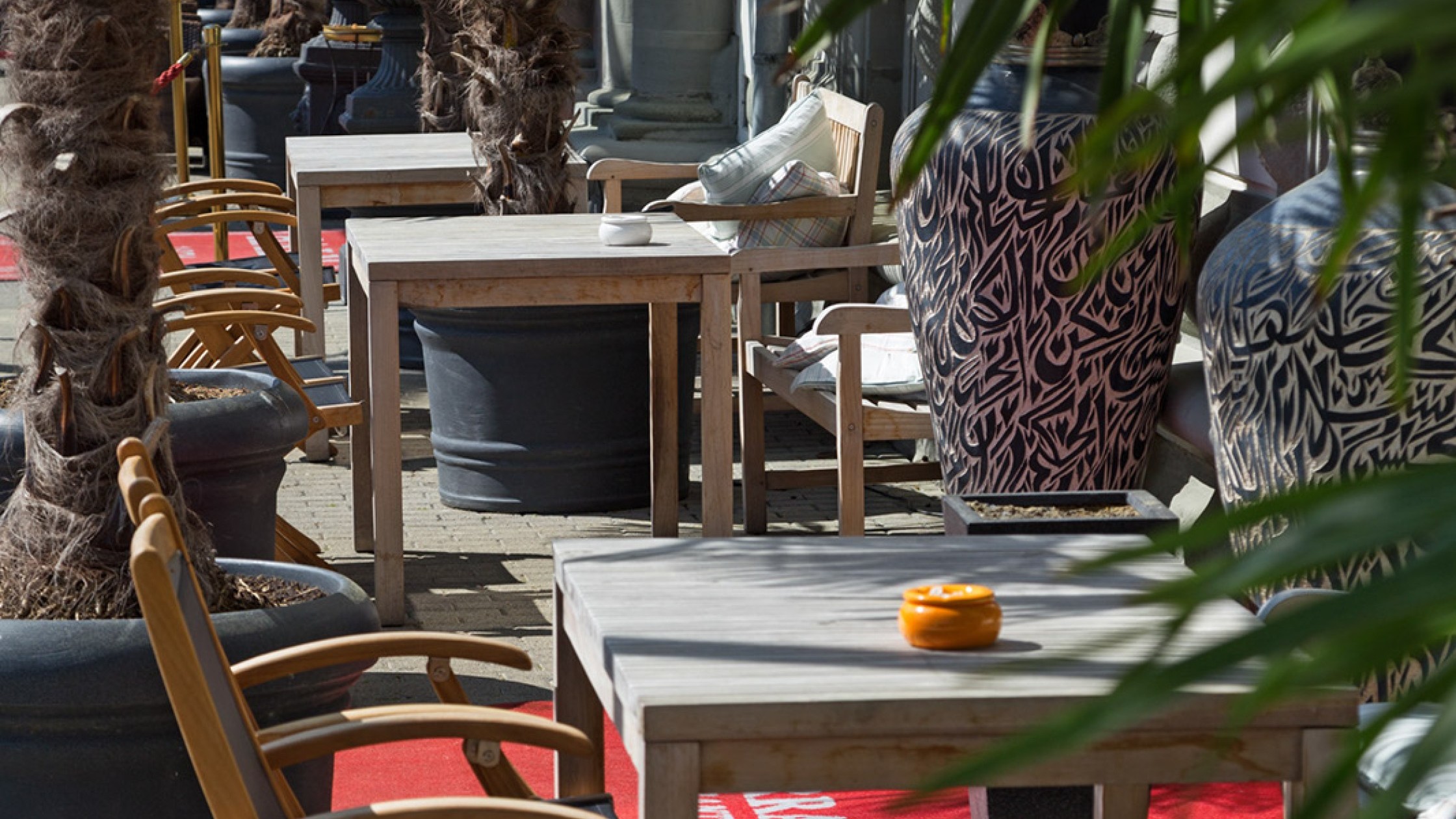Terrasse vor dem Haus mit Palmen 
