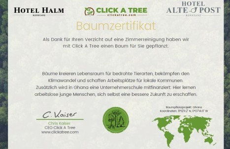 Zertifikat der Umweltorganisation Click a Tree