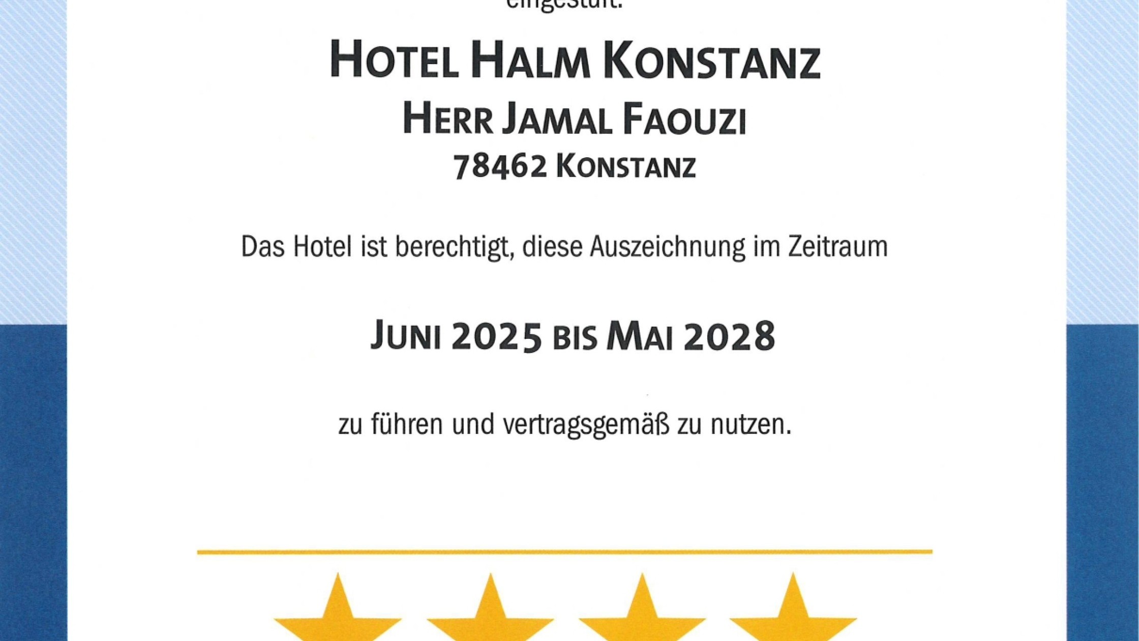 Hotel Halm in Konstanz mit Auszeichnung der Deutschen Hotelklassifizierung