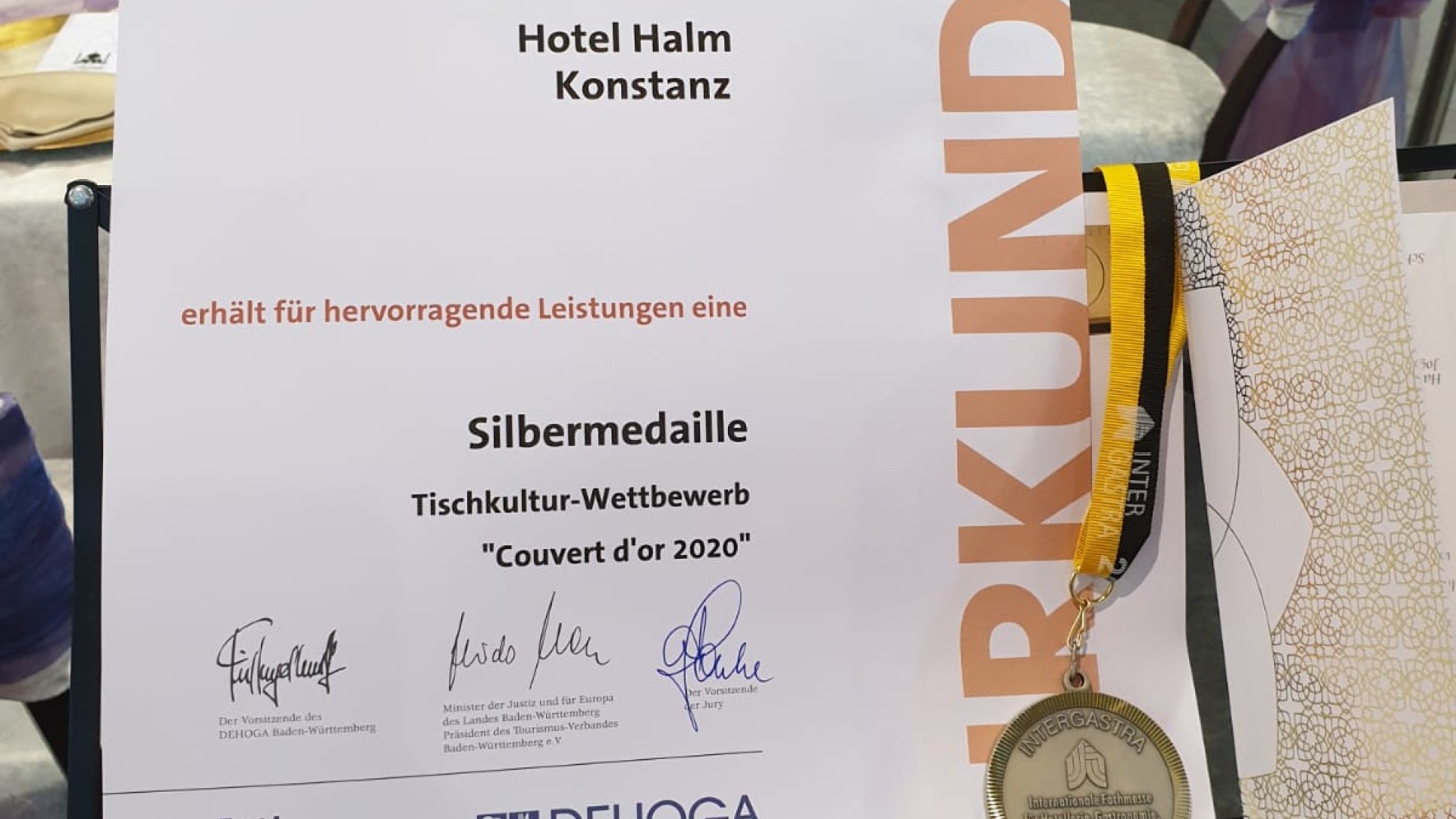 Urkunde des Tischkultur-Wettbewerbs 2020