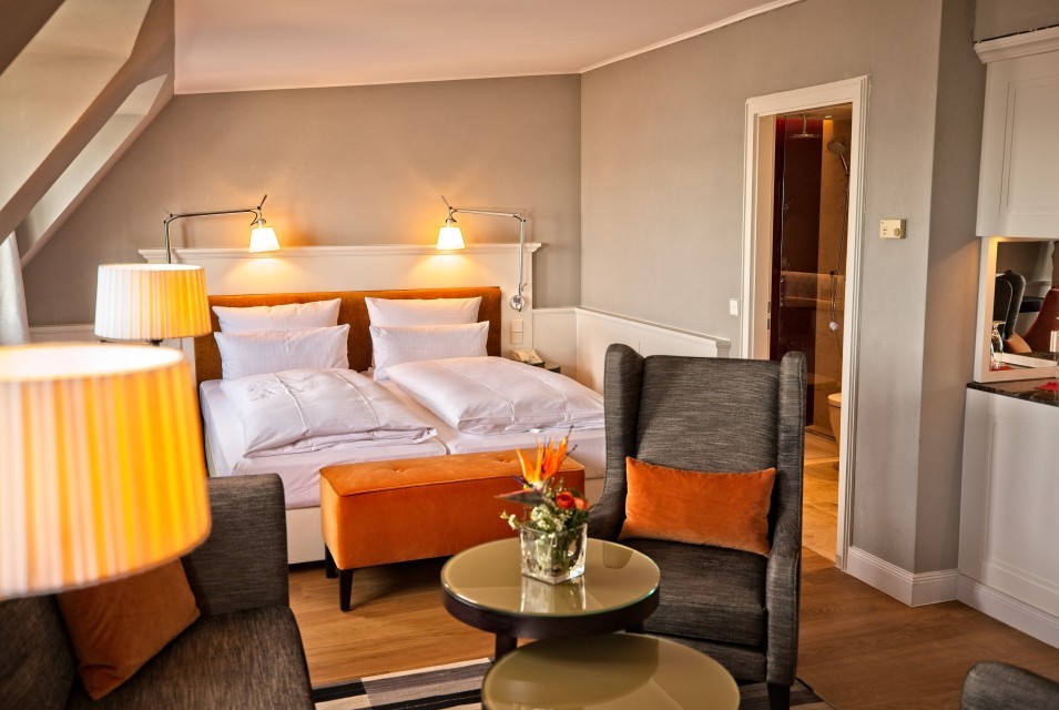 uperior double room at Hotel Halm Constance with elegant design and modern amenities.