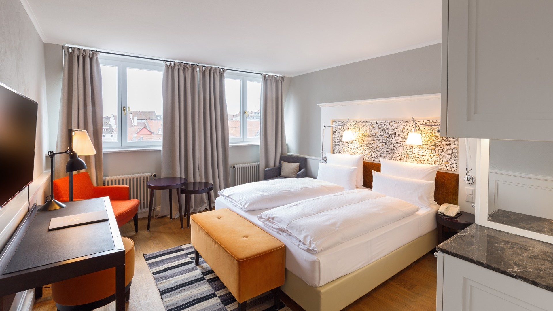 uperior double room at Hotel Halm Constance with elegant design and modern amenities.