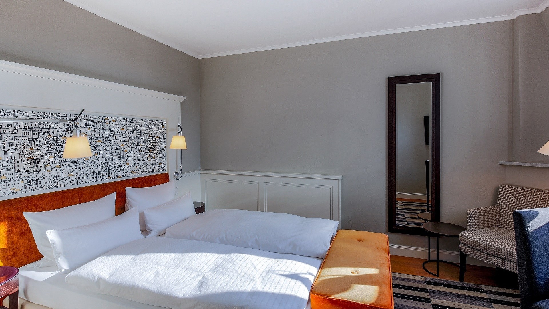 uperior double room at Hotel Halm Constance with elegant design and modern amenities.